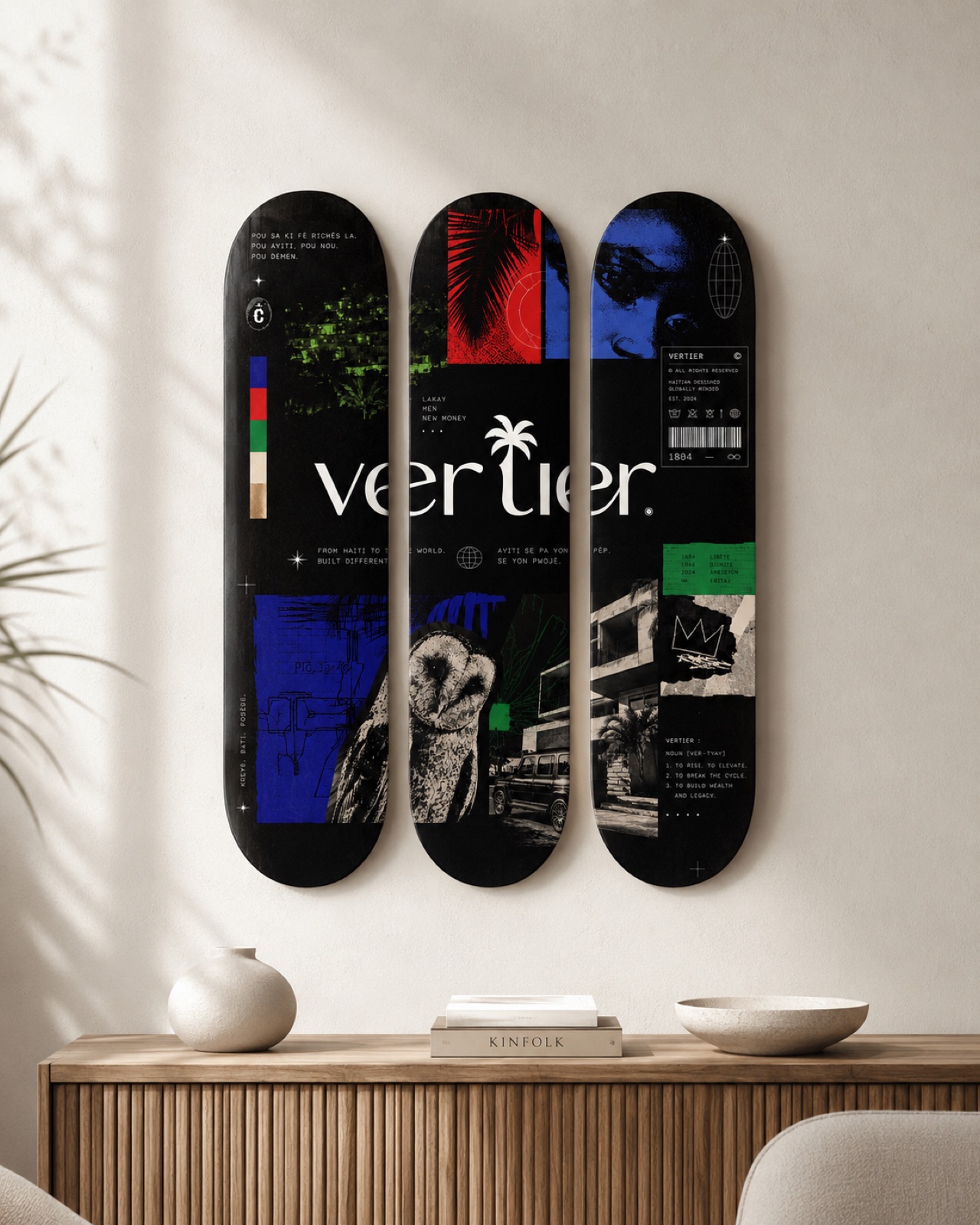 VERTIER deck triptych mounted on a wall alternate view 3