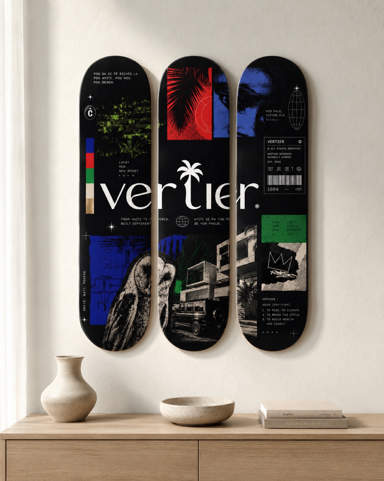 VERTIER deck triptych mounted on a wall alternate view 2