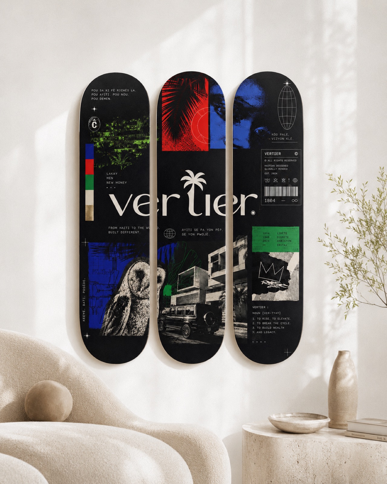 VERTIER deck triptych mounted on a wall alternate view 4