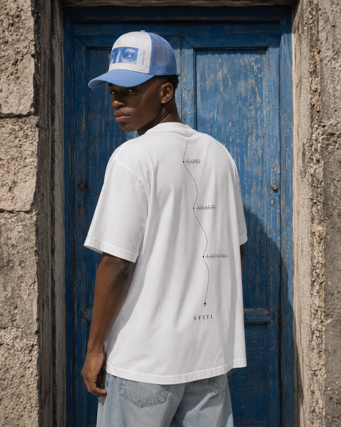 "Rerouted" Tee, back print on a street at dusk alternate view 7