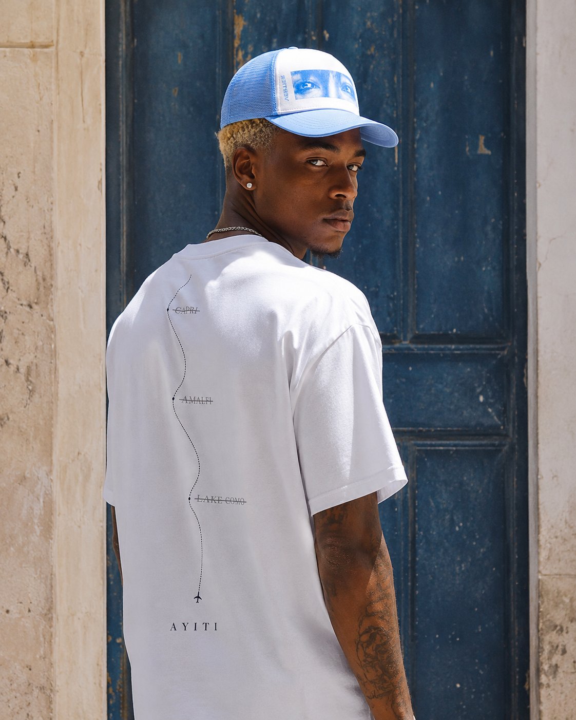 "Rerouted" Tee, back print on a street at dusk alternate view 8