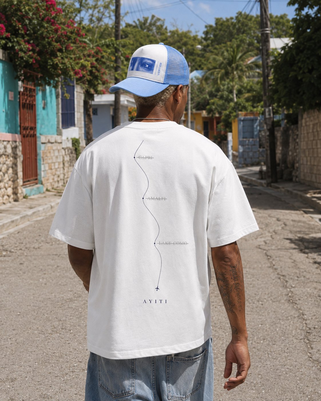 "Rerouted" Tee, back print on a street at dusk alternate view 9