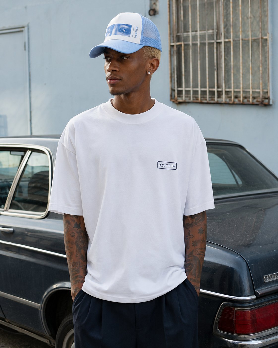 "Rerouted" Tee, back print on a street at dusk alternate view 5